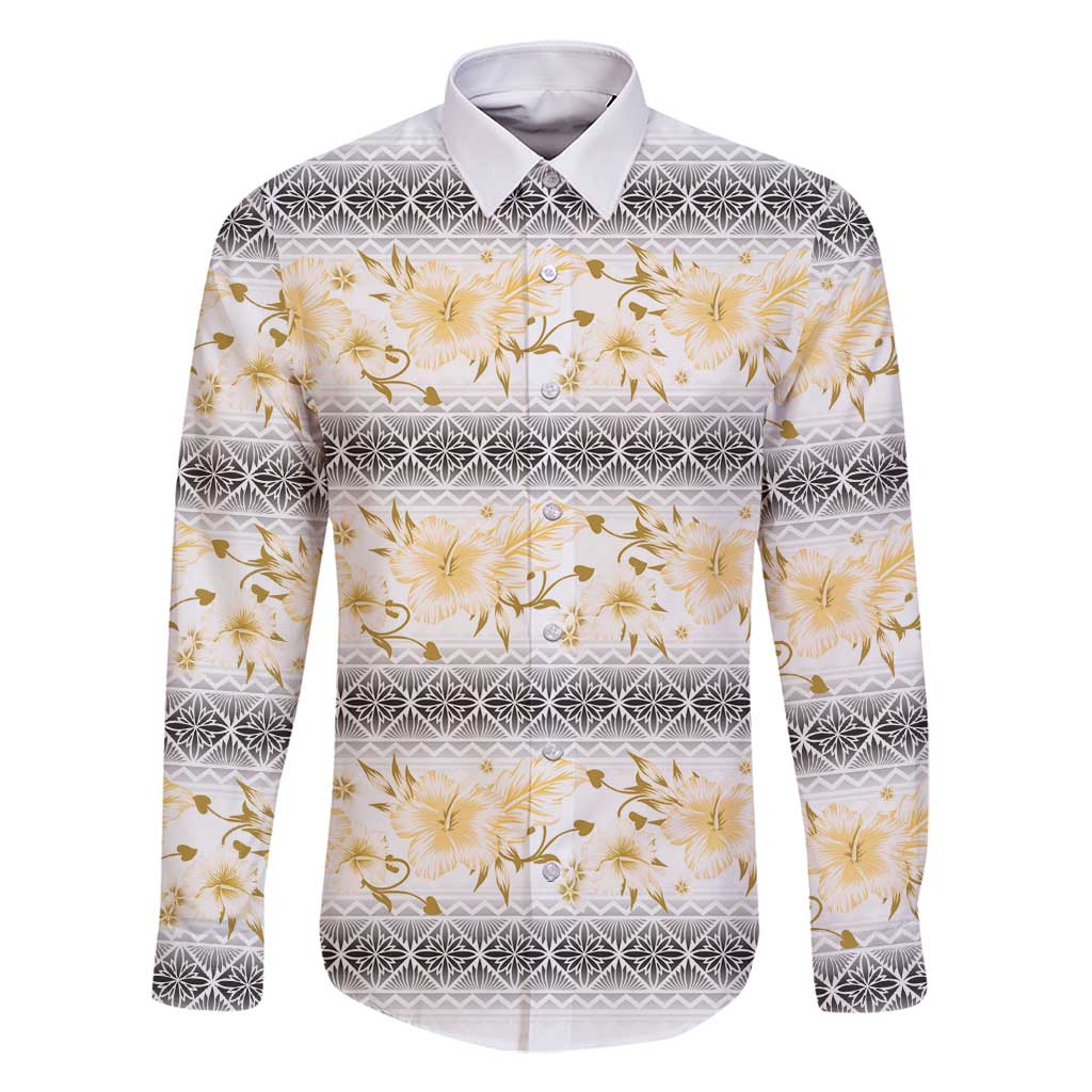 Samoa White Sunday Family Matching Tank Maxi Dress and Hawaiian Shirt Samoan Tapa Yellow Hibiscus - Polynesian Pride