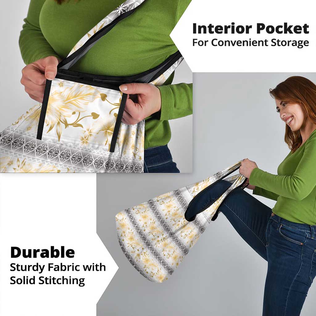 Samoa White Sunday Grocery Bag Samoan Tapa Yellow Hibiscus - Polynesian Pride