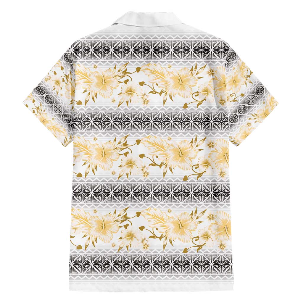 Samoa White Sunday Hawaiian Shirt Samoan Tapa Yellow Hibiscus - Polynesian Pride