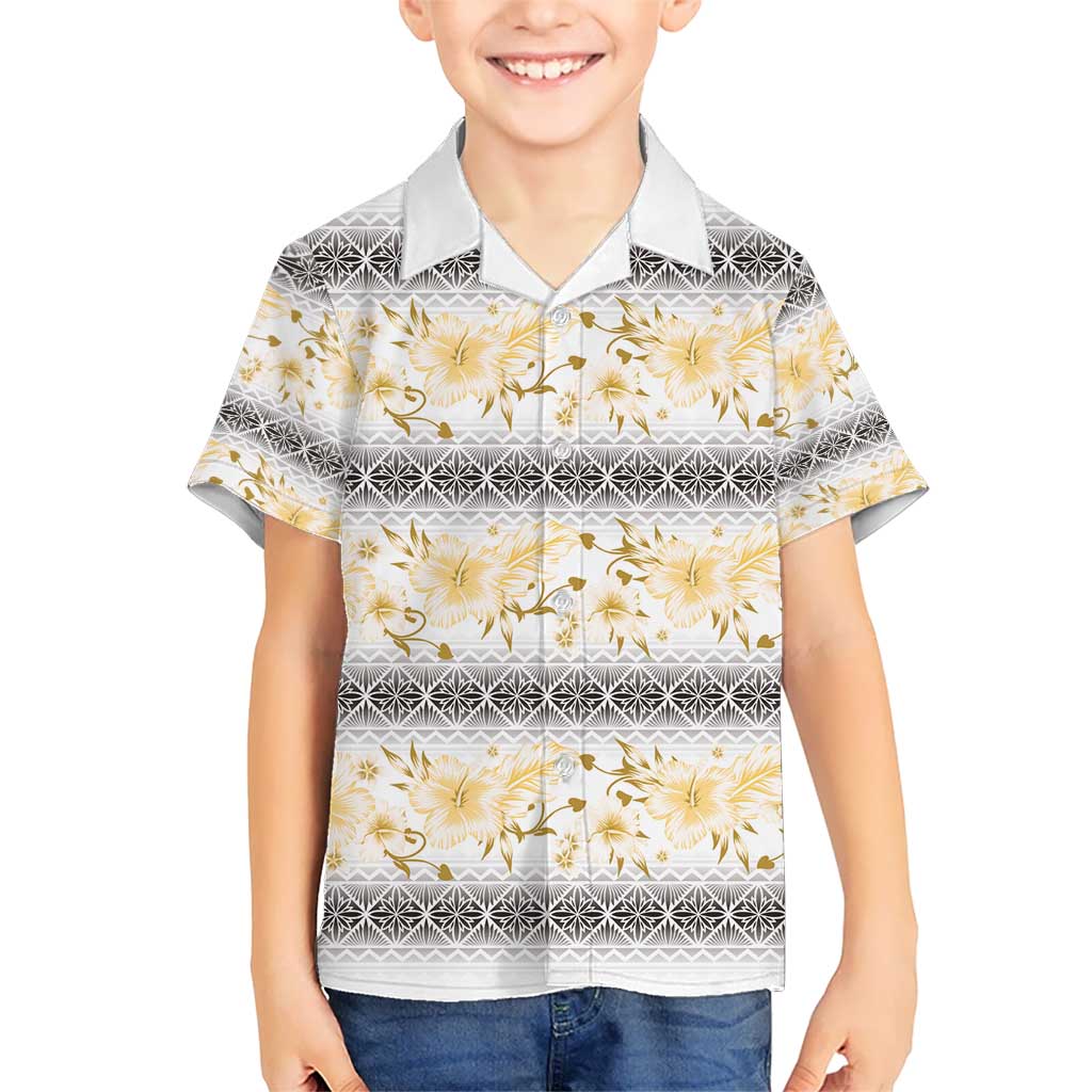 Samoa White Sunday Hawaiian Shirt Samoan Tapa Yellow Hibiscus - Polynesian Pride