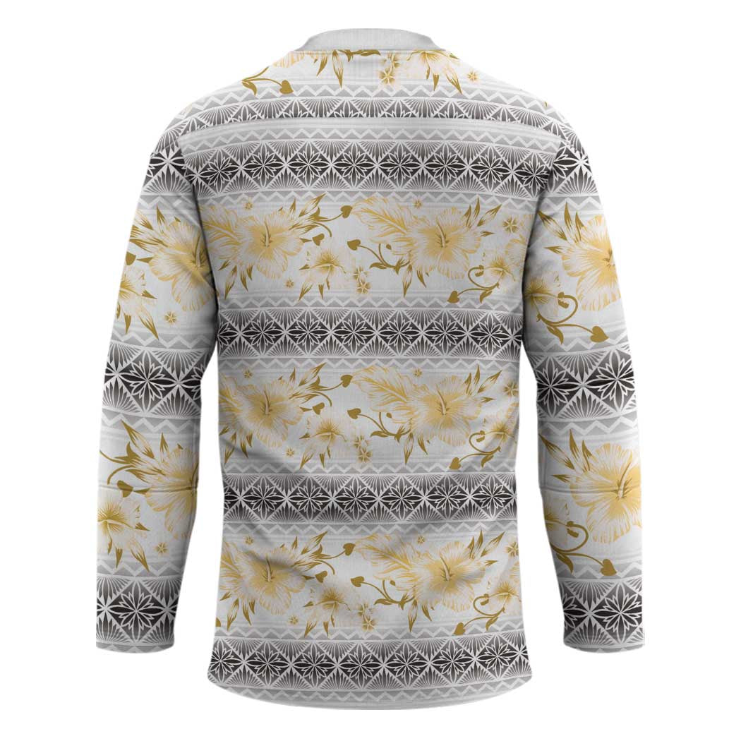 Samoa White Sunday Hockey Jersey Samoan Tapa Yellow Hibiscus - Polynesian Pride
