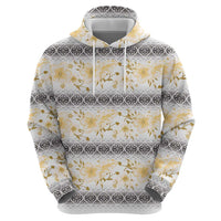 Samoa White Sunday Hoodie Samoan Tapa Yellow Hibiscus - Polynesian Pride
