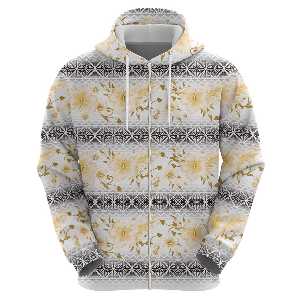 Samoa White Sunday Hoodie Samoan Tapa Yellow Hibiscus - Polynesian Pride