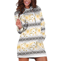 Samoa White Sunday Hoodie Dress Samoan Tapa Yellow Hibiscus - Polynesian Pride
