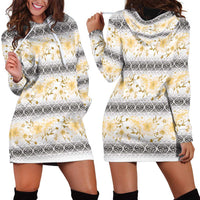 Samoa White Sunday Hoodie Dress Samoan Tapa Yellow Hibiscus - Polynesian Pride