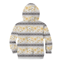 Samoa White Sunday Kid Hoodie Samoan Tapa Yellow Hibiscus - Polynesian Pride