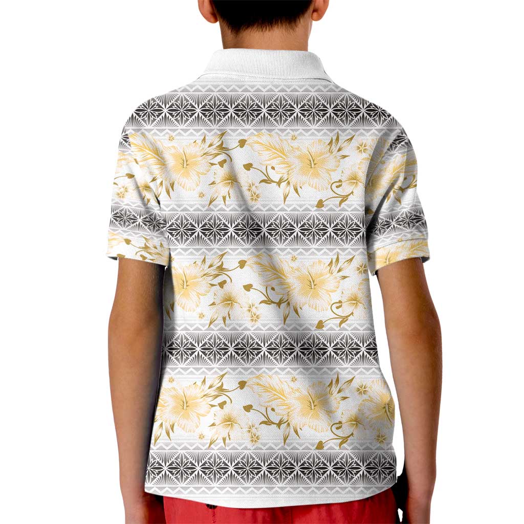 Samoa White Sunday Kid Polo Shirt Samoan Tapa Yellow Hibiscus - Polynesian Pride