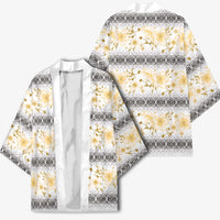 Samoa White Sunday Kimono Samoan Tapa Yellow Hibiscus - Polynesian Pride