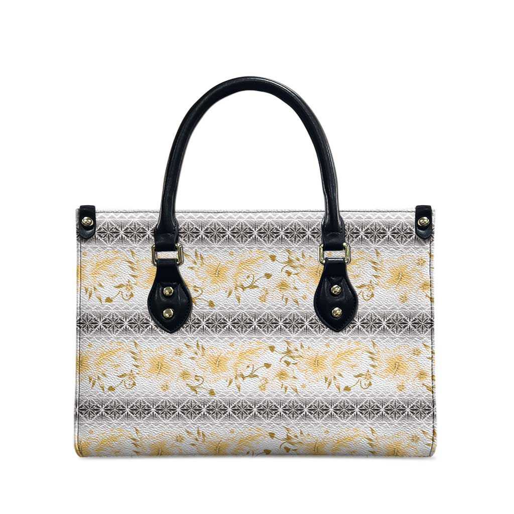 Samoa White Sunday Leather Bag Samoan Tapa Yellow Hibiscus - Polynesian Pride