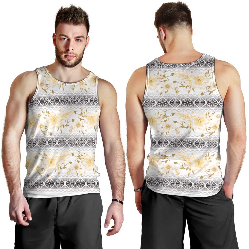 Samoa White Sunday Men Tank Top Samoan Tapa Yellow Hibiscus - Polynesian Pride