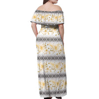 Samoa White Sunday Off Shoulder Maxi Dress Samoan Tapa Yellow Hibiscus - Polynesian Pride
