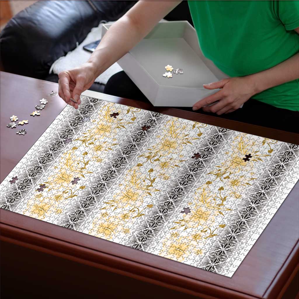 Samoa White Sunday Puzzle Samoan Tapa Yellow Hibiscus - Polynesian Pride