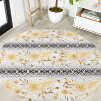 Samoa White Sunday Round Carpet Samoan Tapa Yellow Hibiscus - Polynesian Pride