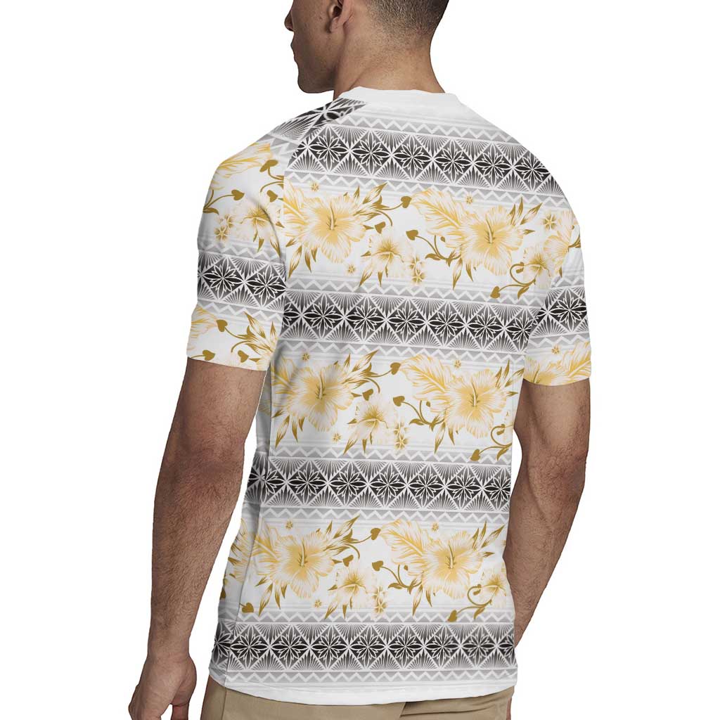 Samoa White Sunday Rugby Jersey Samoan Tapa Yellow Hibiscus - Polynesian Pride