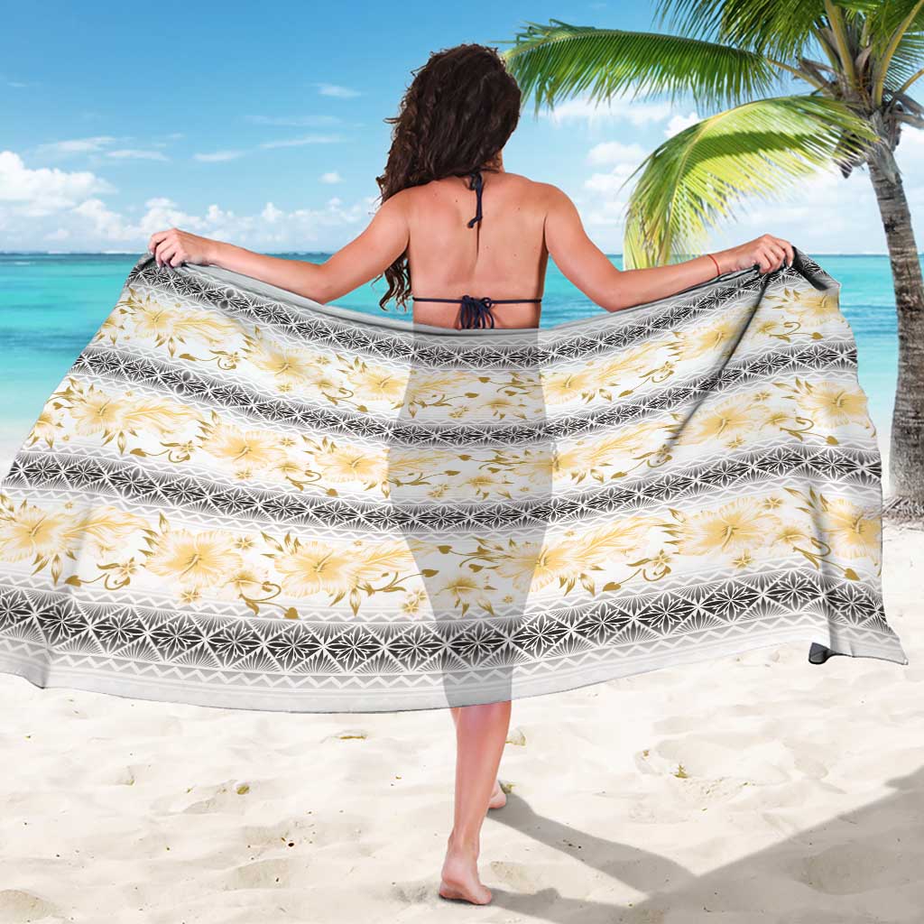 Samoa White Sunday Sarong Samoan Tapa Yellow Hibiscus - Polynesian Pride