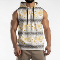 Samoa White Sunday Sleeveless Hoodie Samoan Tapa Yellow Hibiscus - Polynesian Pride