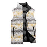 Samoa White Sunday Sleeveless Puffer Jacket Samoan Tapa Yellow Hibiscus - Polynesian Pride