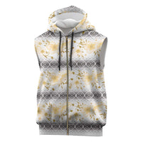 Samoa White Sunday Sleeveless Zip Hoodie Samoan Tapa Yellow Hibiscus - Polynesian Pride