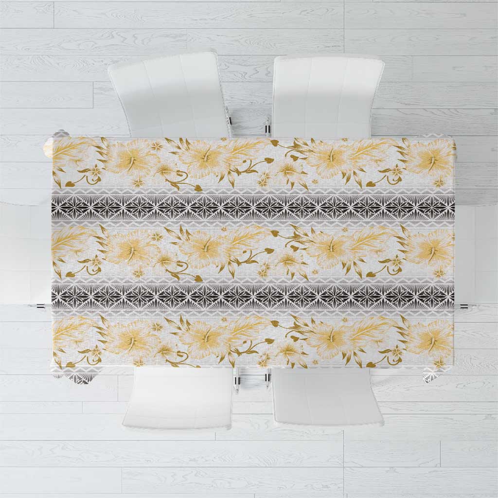 Samoa White Sunday Tablecloth Samoan Tapa Yellow Hibiscus - Polynesian Pride