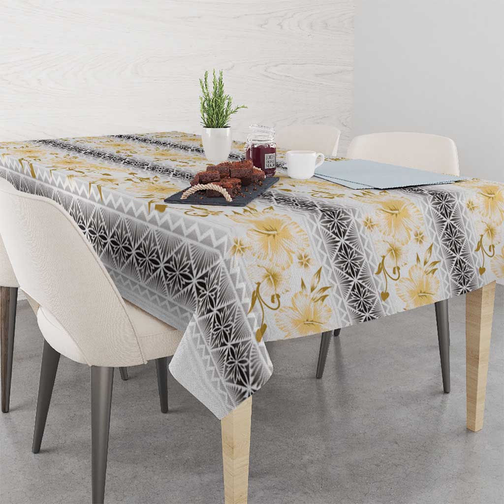 Samoa White Sunday Tablecloth Samoan Tapa Yellow Hibiscus - Polynesian Pride