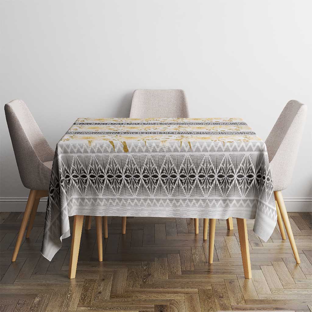 Samoa White Sunday Tablecloth Samoan Tapa Yellow Hibiscus - Polynesian Pride