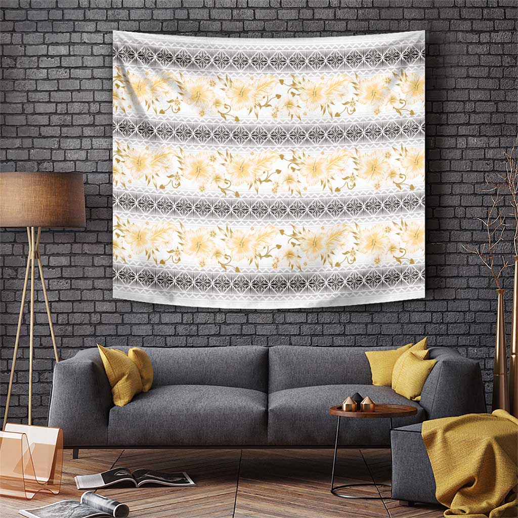 Samoa White Sunday Tapestry Samoan Tapa Yellow Hibiscus - Polynesian Pride