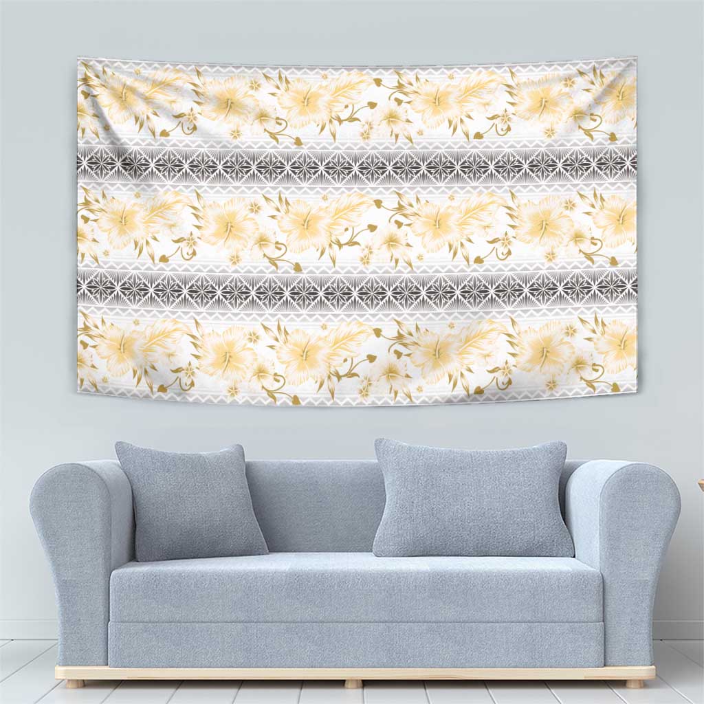 Samoa White Sunday Tapestry Samoan Tapa Yellow Hibiscus - Polynesian Pride