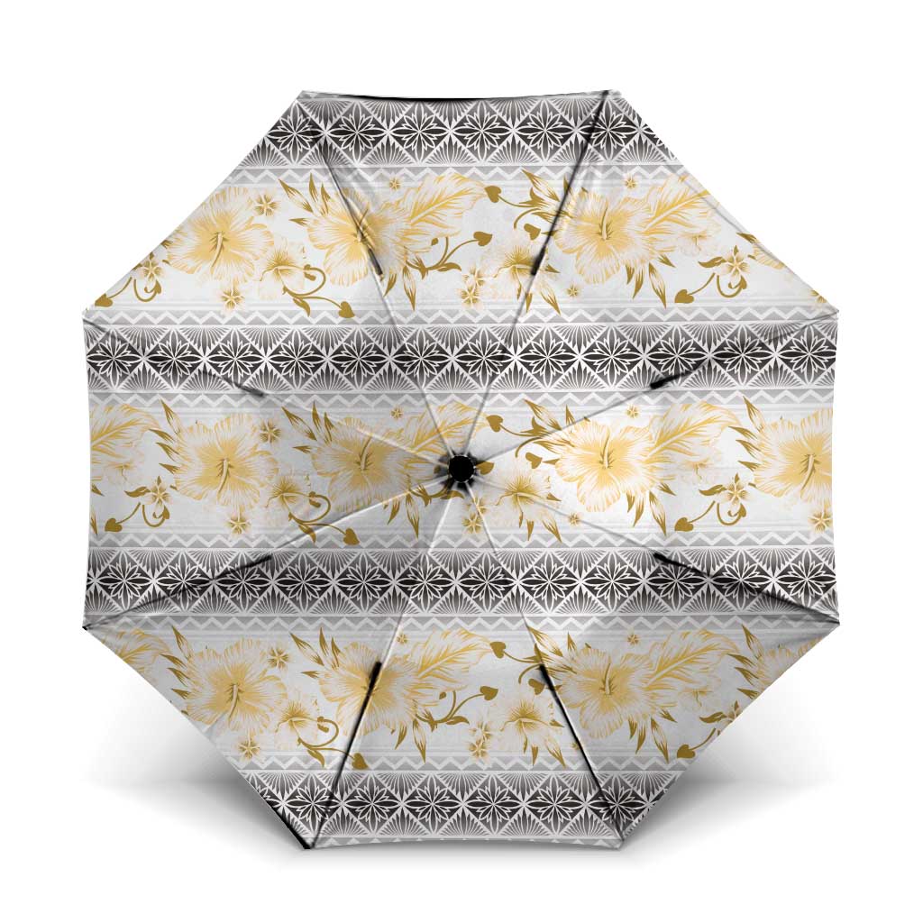 Samoa White Sunday Umbrella Samoan Tapa Yellow Hibiscus - Polynesian Pride