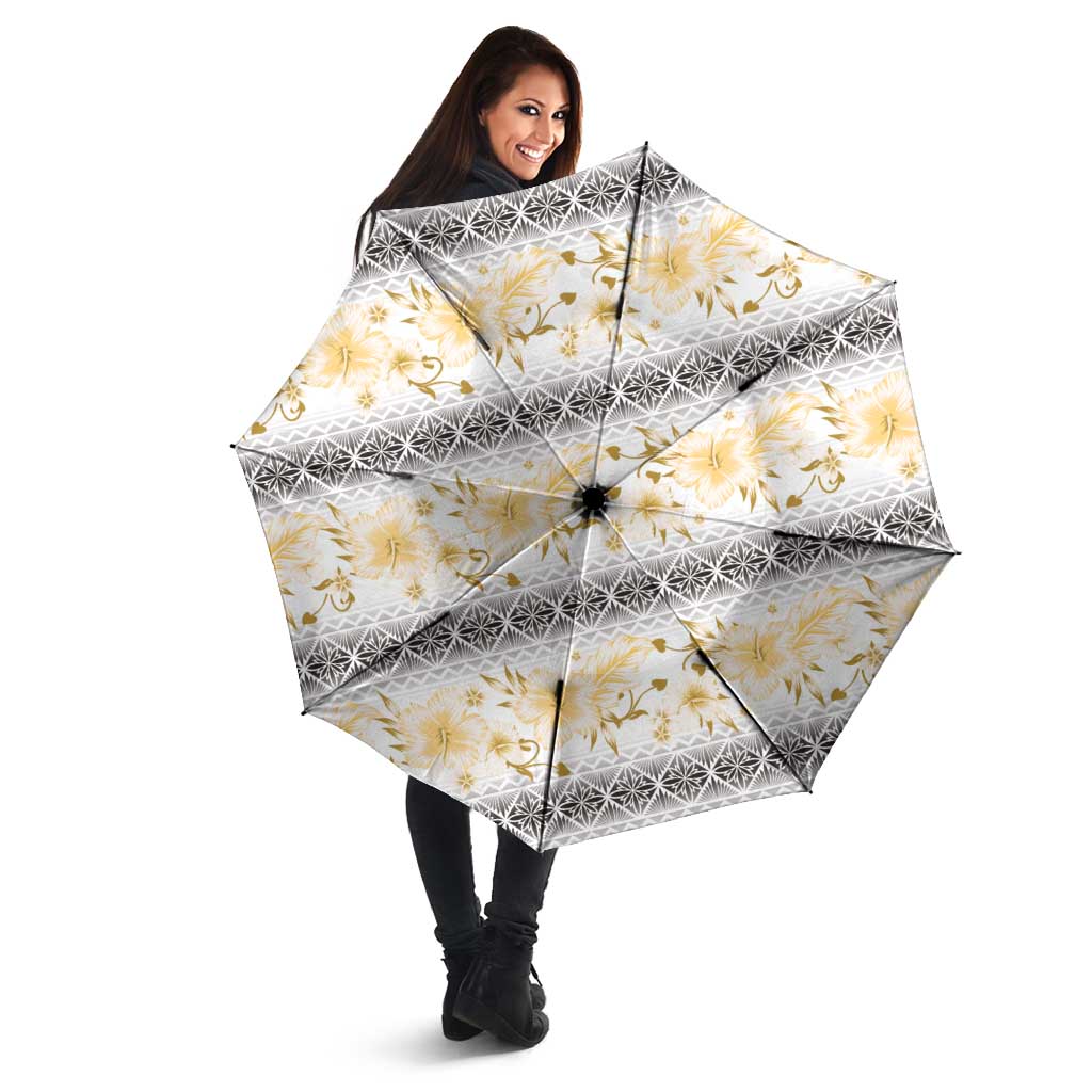 Samoa White Sunday Umbrella Samoan Tapa Yellow Hibiscus - Polynesian Pride