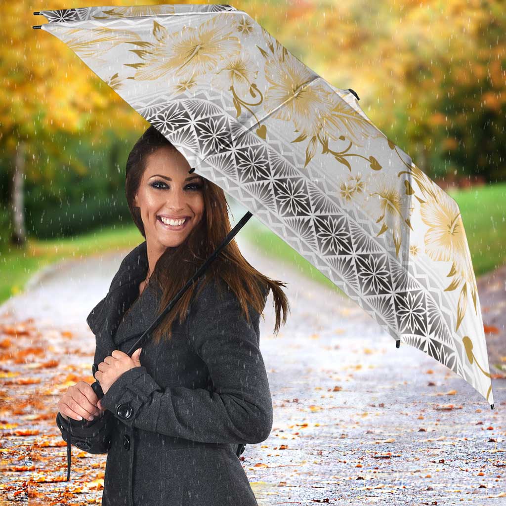 Samoa White Sunday Umbrella Samoan Tapa Yellow Hibiscus - Polynesian Pride