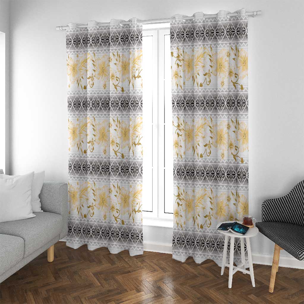 Samoa White Sunday Window Curtain Samoan Tapa Yellow Hibiscus - Polynesian Pride