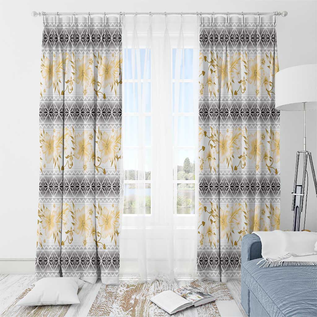 Samoa White Sunday Window Curtain Samoan Tapa Yellow Hibiscus - Polynesian Pride