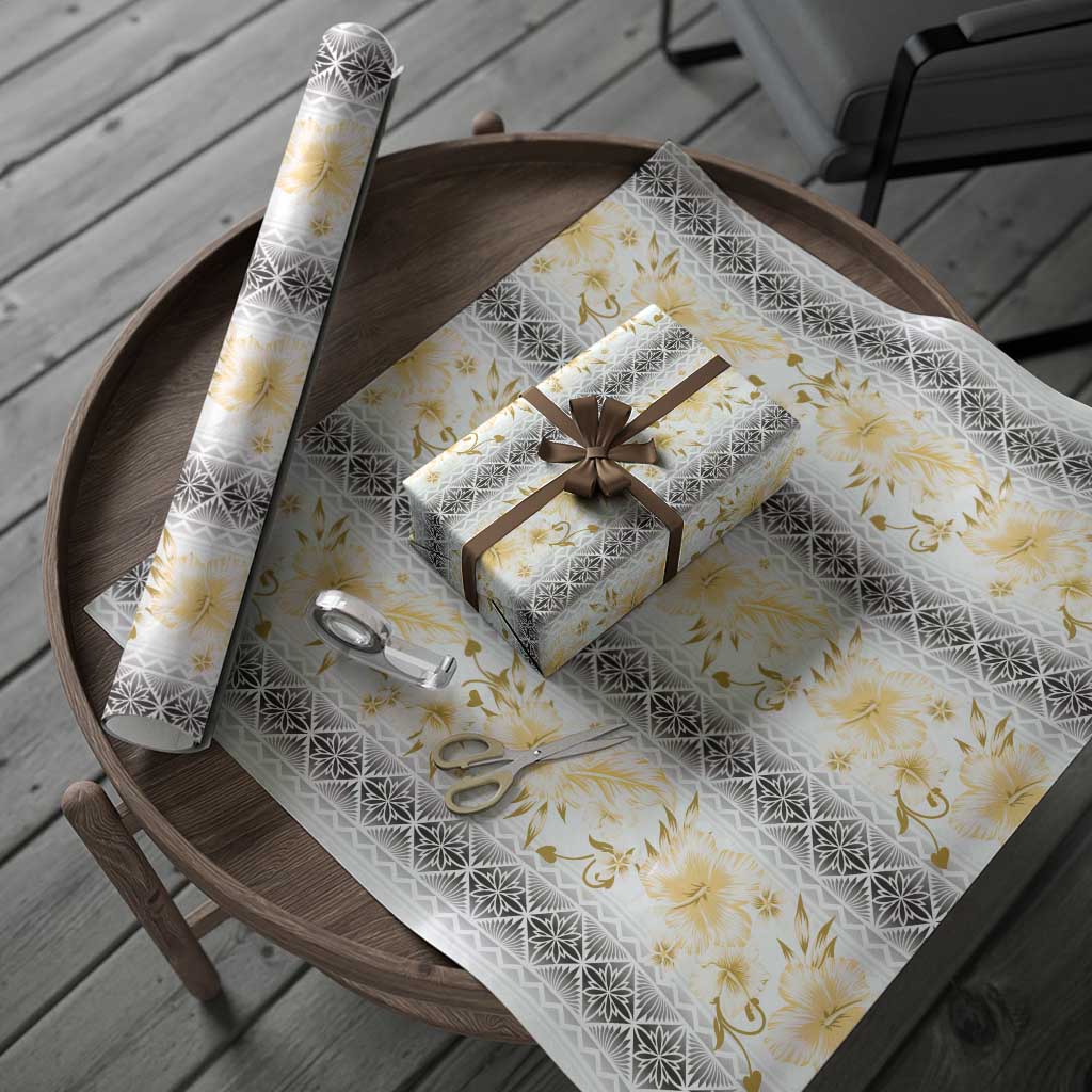 Samoa White Sunday Wrapping Paper Samoan Tapa Yellow Hibiscus - Polynesian Pride