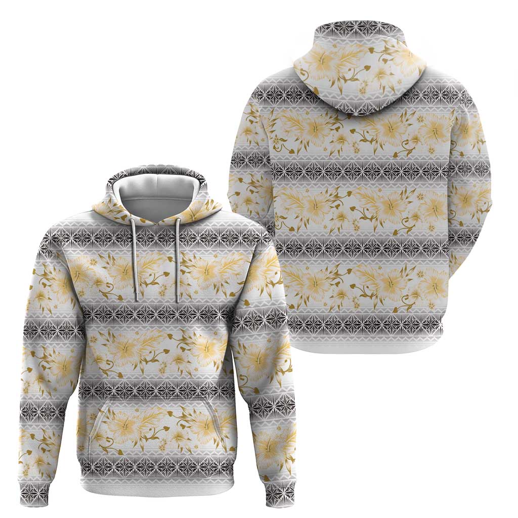 Samoa White Sunday Zip Hoodie Samoan Tapa Yellow Hibiscus - Polynesian Pride