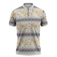 Samoa White Sunday Zipper Polo Shirt Samoan Tapa Yellow Hibiscus - Polynesian Pride