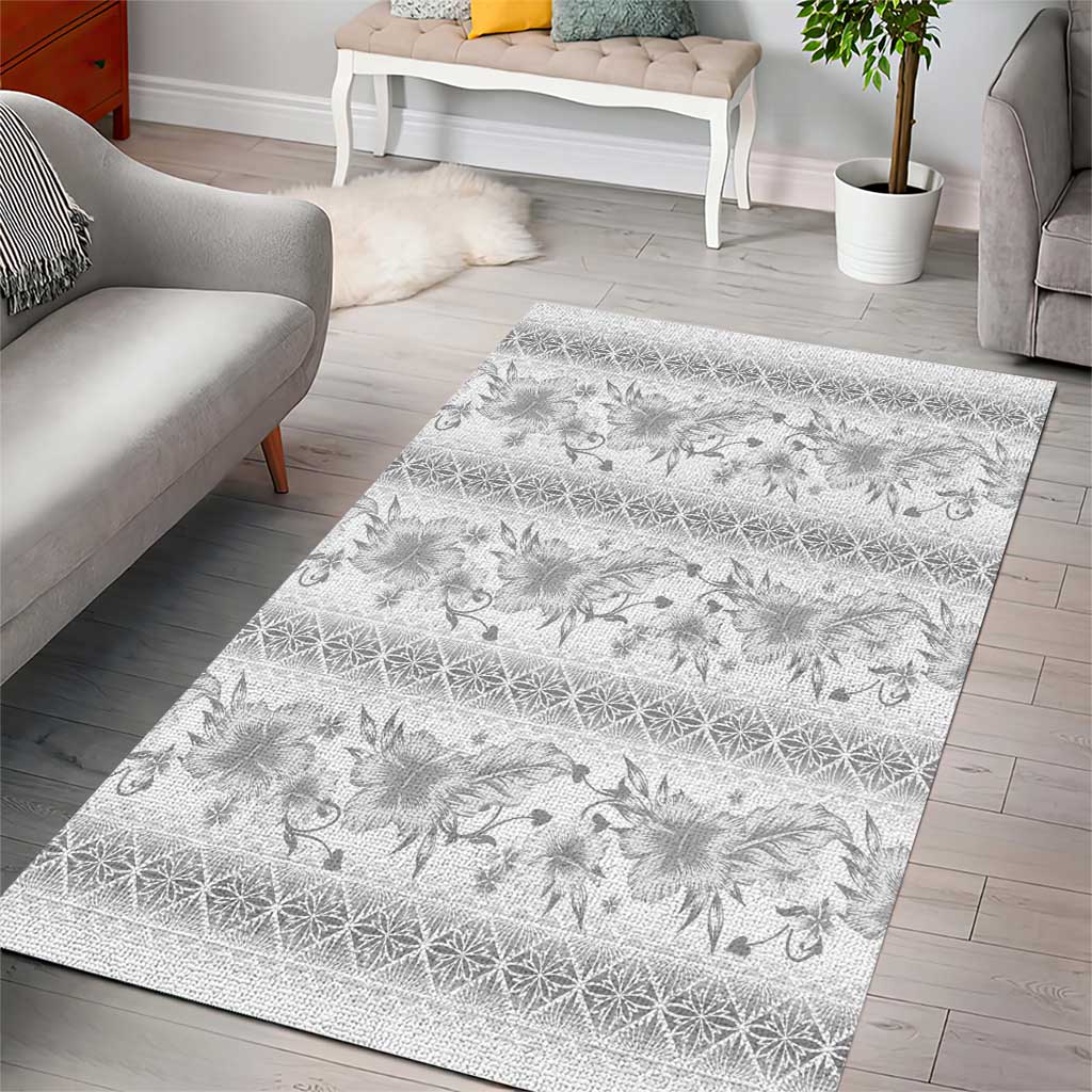 Samoa White Sunday Area Rug Samoan Tapa White Hibiscus - Polynesian Pride