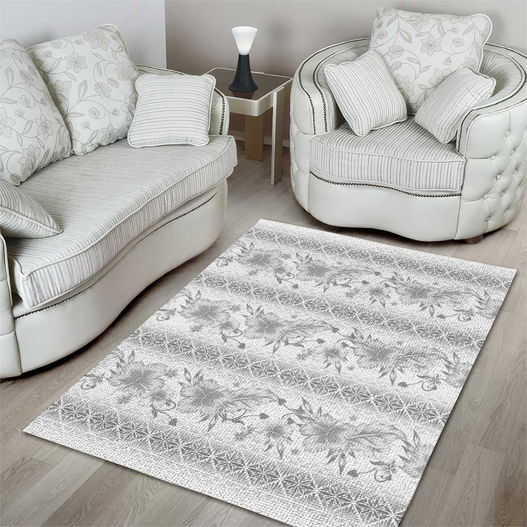 Samoa White Sunday Area Rug Samoan Tapa White Hibiscus - Polynesian Pride
