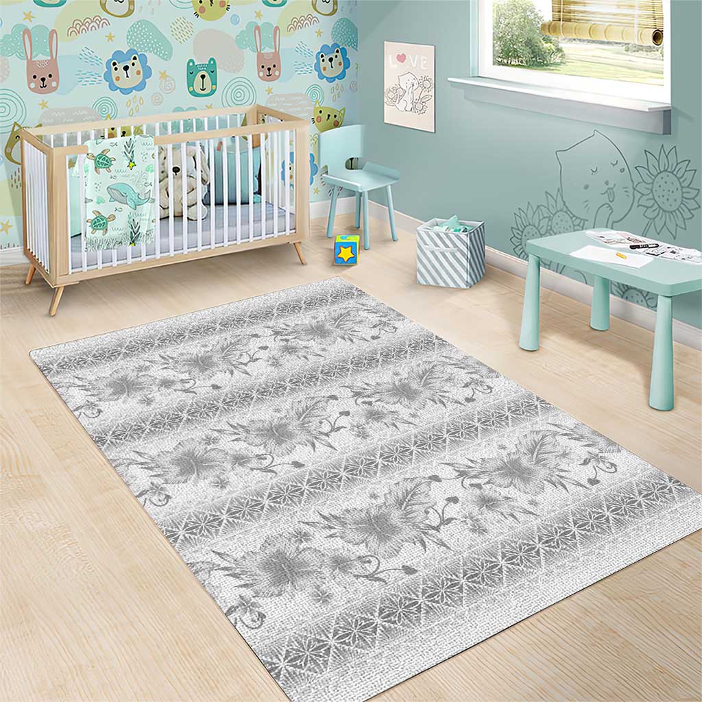 Samoa White Sunday Area Rug Samoan Tapa White Hibiscus - Polynesian Pride