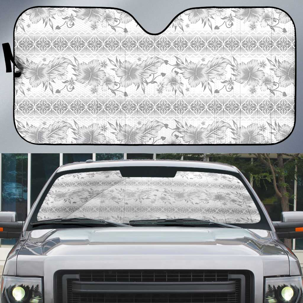 Samoa White Sunday Auto Sun Shade Samoan Tapa White Hibiscus - Polynesian Pride