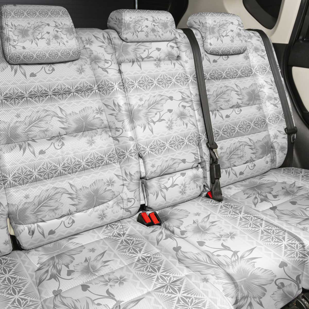 Samoa White Sunday Back Car Seat Cover Samoan Tapa White Hibiscus - Polynesian Pride