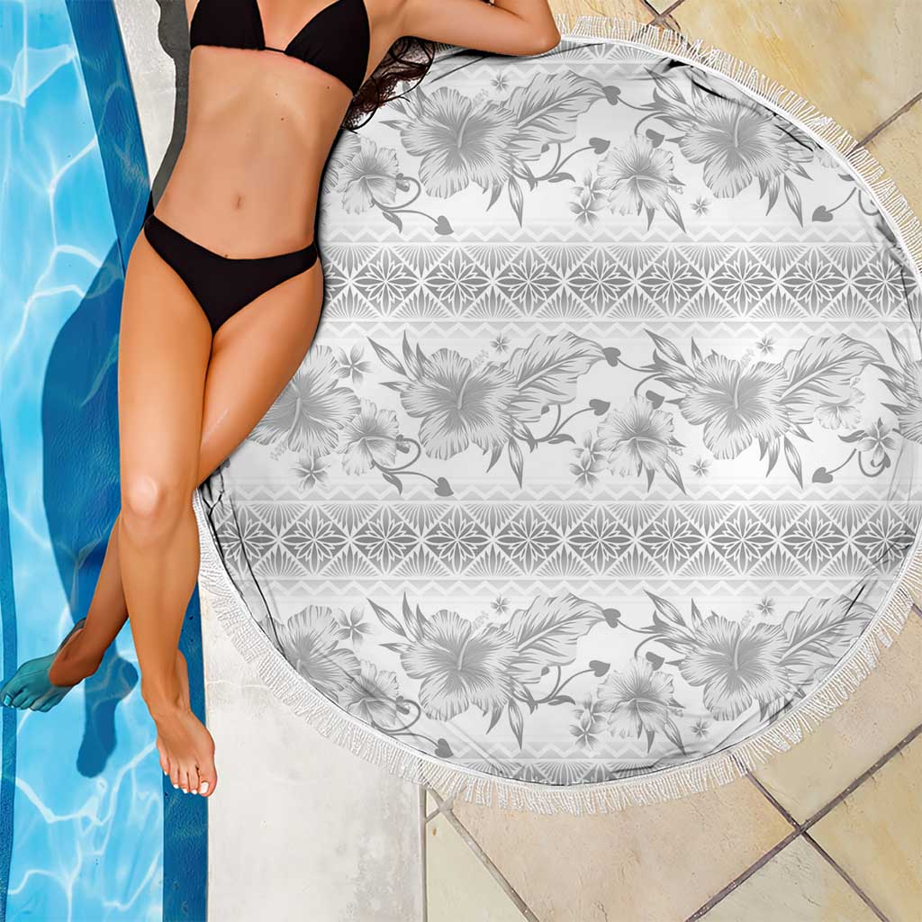 Samoa White Sunday Beach Blanket Samoan Tapa White Hibiscus - Polynesian Pride