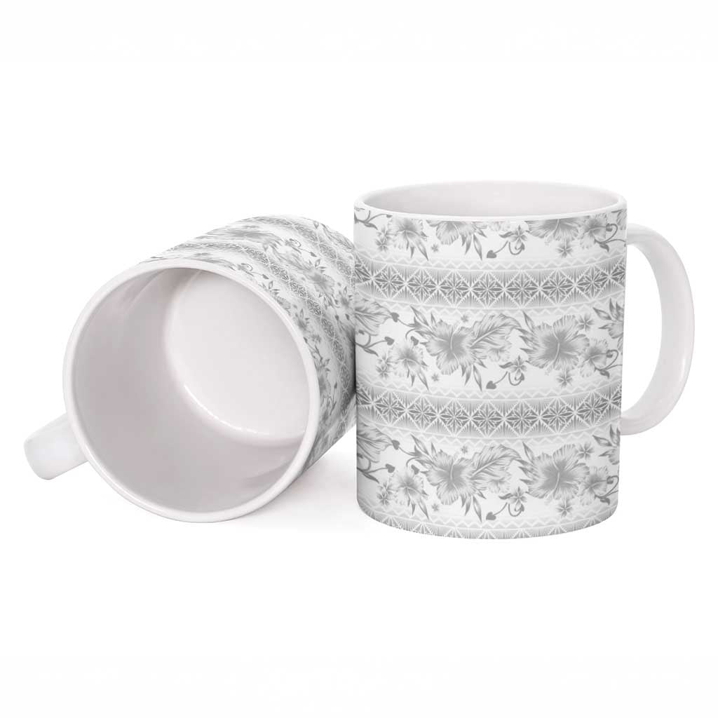 Samoa White Sunday Ceramic Mug Samoan Tapa White Hibiscus - Polynesian Pride