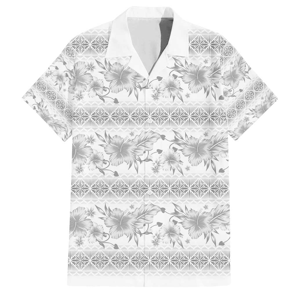 Samoa White Sunday Family Matching Puletasi and Hawaiian Shirt Samoan Tapa White Hibiscus - Polynesian Pride