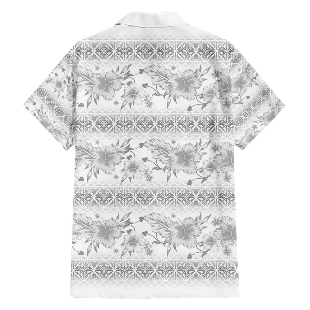 Samoa White Sunday Family Matching Short Sleeve Bodycon Dress and Hawaiian Shirt Samoan Tapa White Hibiscus - Polynesian Pride