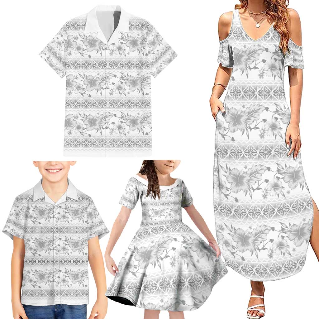 Samoa White Sunday Family Matching Summer Maxi Dress and Hawaiian Shirt Samoan Tapa White Hibiscus - Polynesian Pride