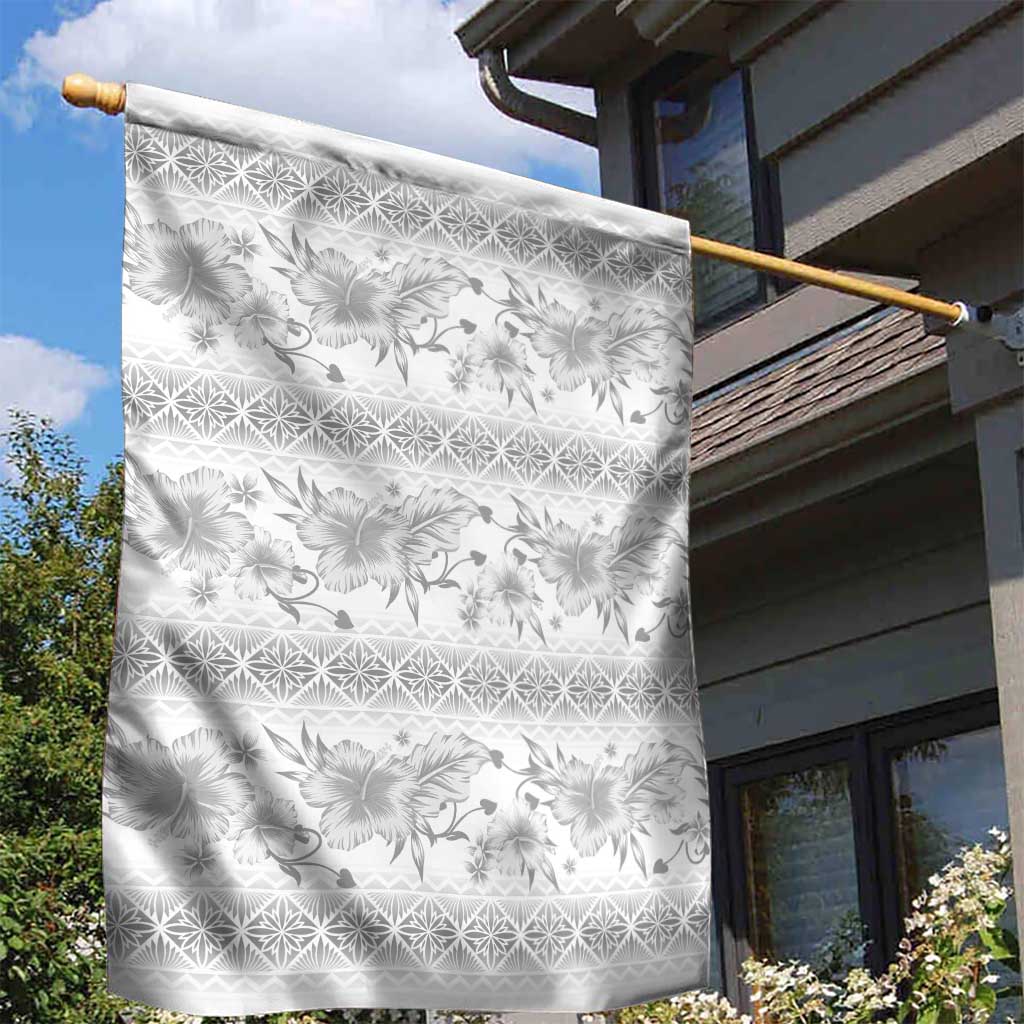 Samoa White Sunday Garden Flag Samoan Tapa White Hibiscus - Polynesian Pride