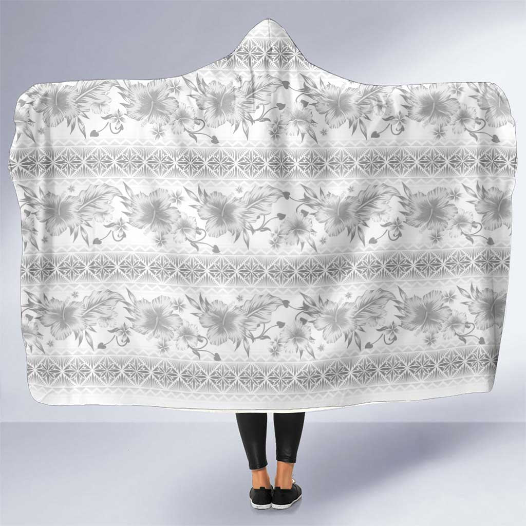 Samoa White Sunday Hooded Blanket Samoan Tapa White Hibiscus - Polynesian Pride