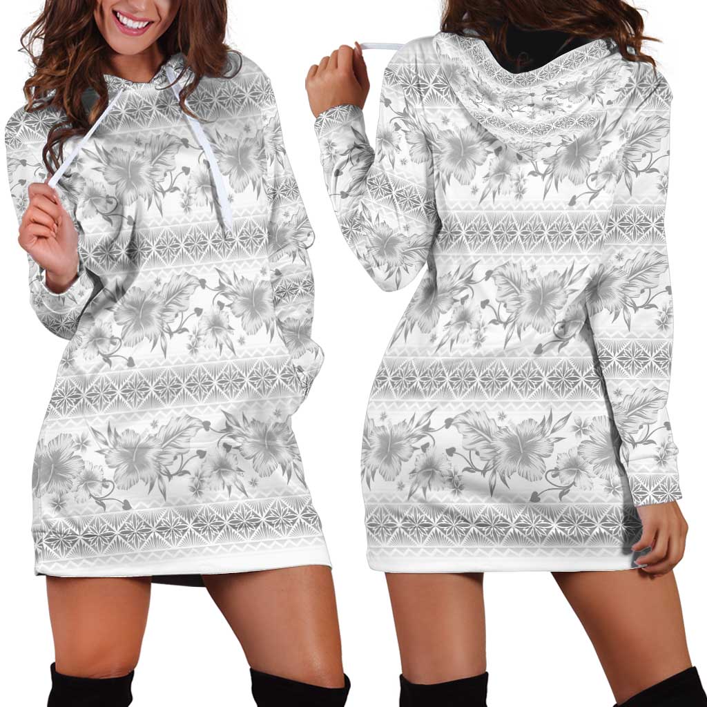 Samoa White Sunday Hoodie Dress Samoan Tapa White Hibiscus - Polynesian Pride