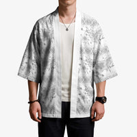 Samoa White Sunday Kimono Samoan Tapa White Hibiscus - Polynesian Pride