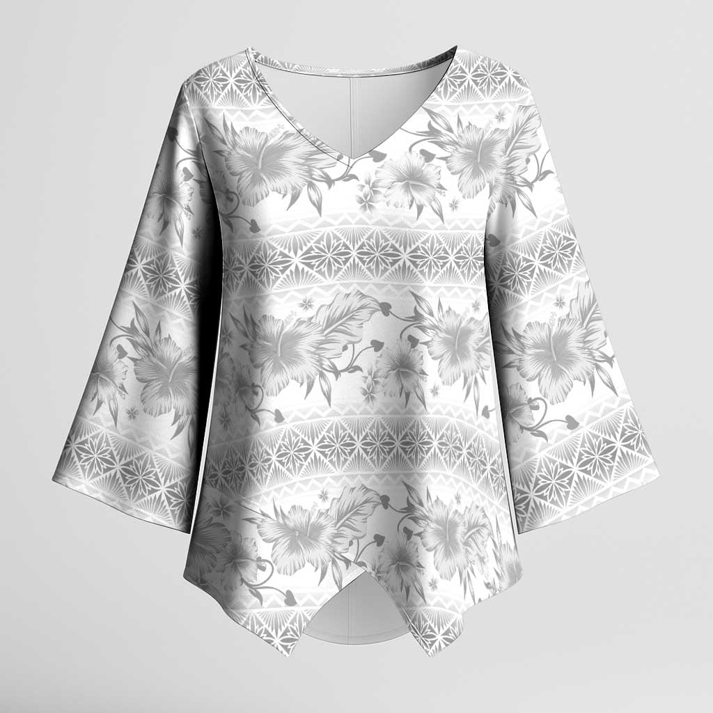 Samoa White Sunday Kimono Sleeve Blouse Samoan Tapa White Hibiscus - Polynesian Pride